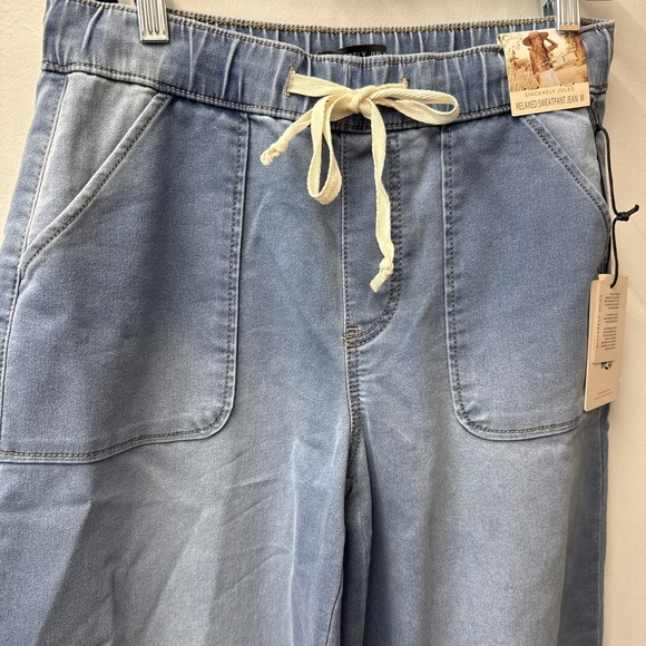 Sincerly Jules Denim - Sincerely Jules Jeans High Rise Wide Blue Denim Relaxed Sweatpant Drawstring Med